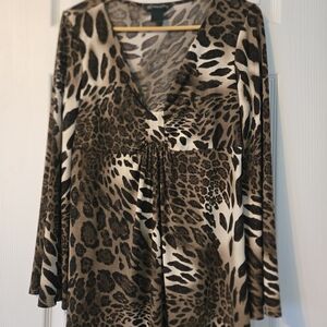 INC International Concepts Brown Animal Print V-Neck Blouse